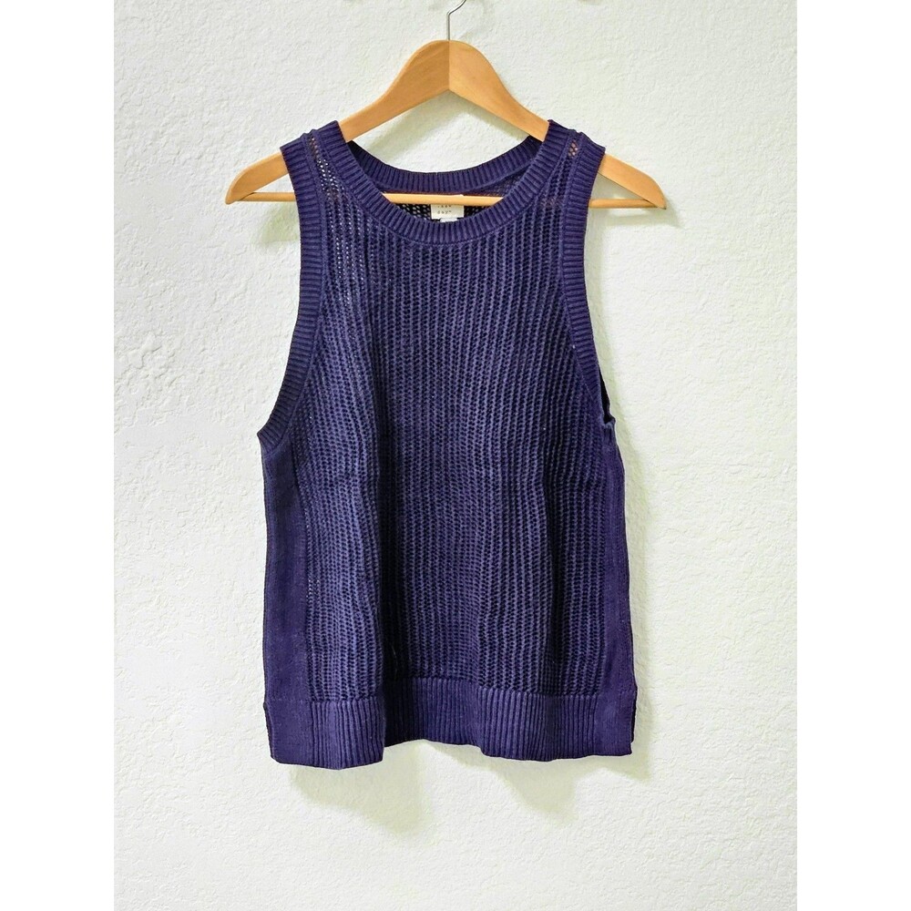 Women's High Neck Mesh Sleeveless Sweater - A New Day Navy Navy Blue Size XXL